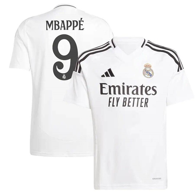 Men's Real Madrid #9 Kylian Mbappé White 2024/25 Home Soccer Jersey